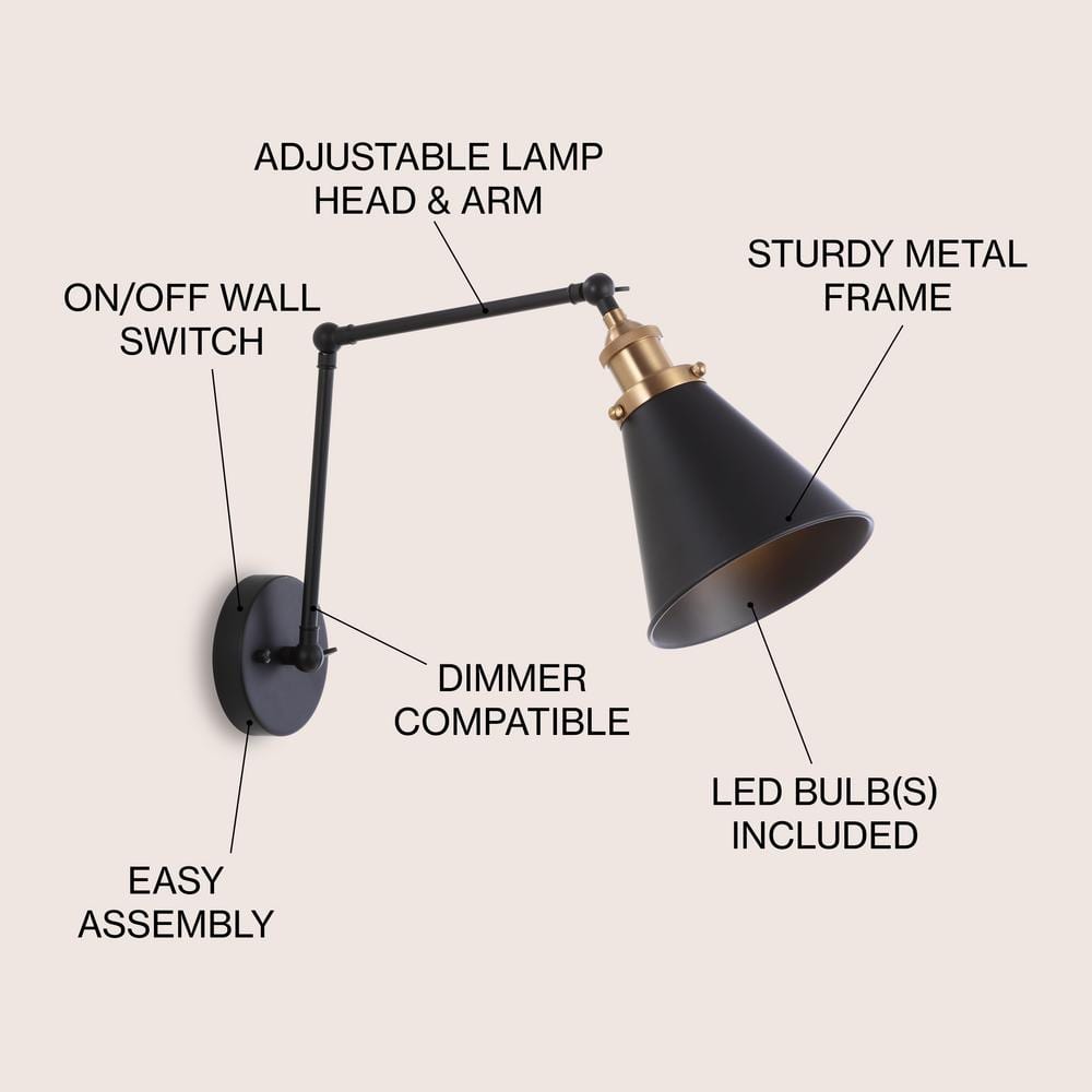 Rover Adjustable Arm Matte Black & Brass Gold LED Wall Sconce