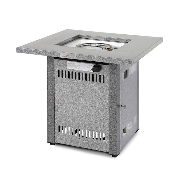 28 in. Silver Metal Propane Outdoor Fire Pit Table with Lid