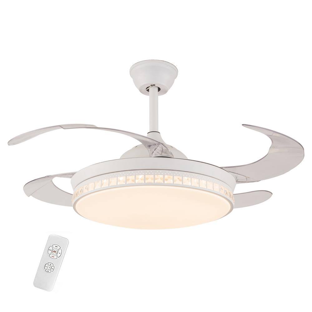 OUKANING 42 in. Indoor White Modern Retractable 3Speed Ceiling Fan
