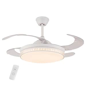 42 in. Indoor White Modern Retractable 3-Speed Ceiling Fan with Integrated LED Light Source and Remote