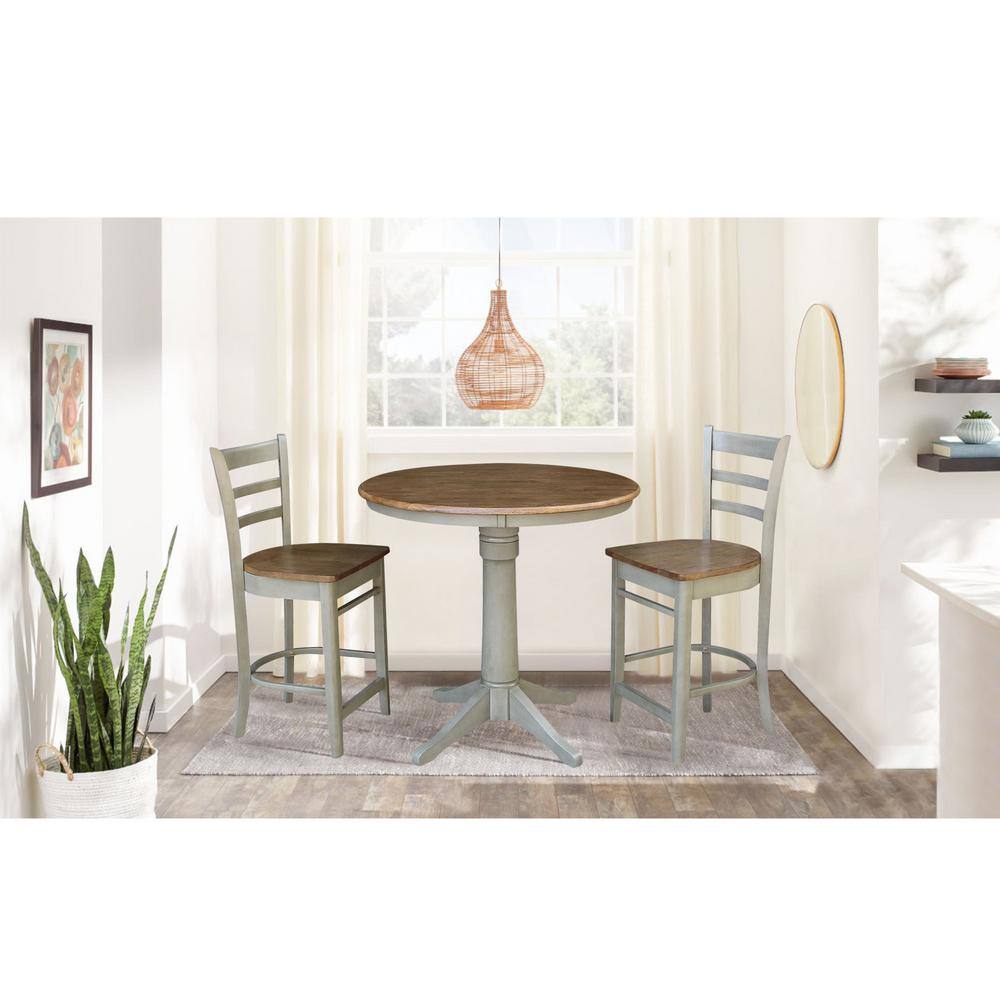 Hickory & Stone 36" Round Solid Wood Counter Height Dining Set with 2 Stools