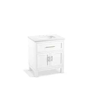 Quo 30 in. W x 21 in. D x 36 in. H Single Sink Freestanding Bath Vanity in White with Pure White Quartz Top