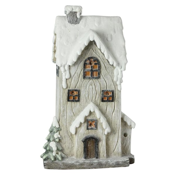 Northlight 19 in. LED Lighted Battery Operated Rustic Glittered 2-Story House Christmas Decoration