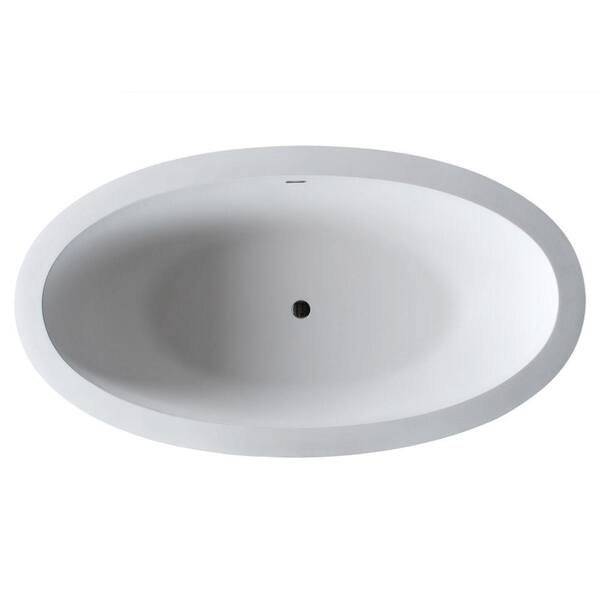 ANZZI - Kekehun Series 76 in. x 41 in. Flat Bottom Solid Surface Freestanding Soaking Bathtub with Center Drain in Matte White