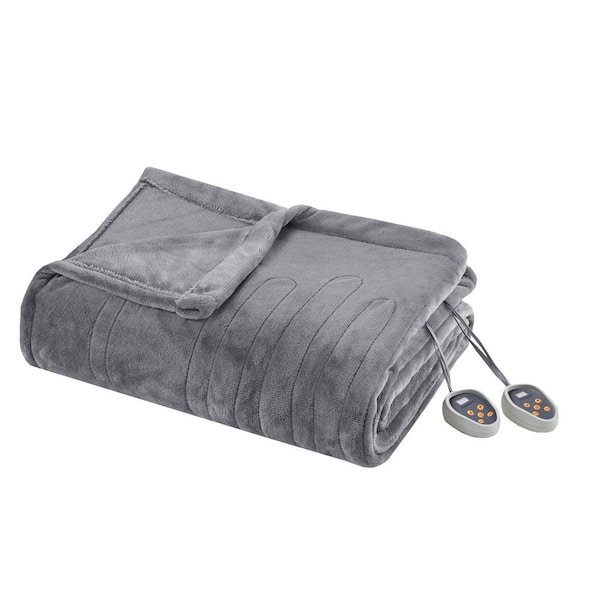 Beautyrest 80 in. x 84 in. Heated Plush Grey Full Blanket
