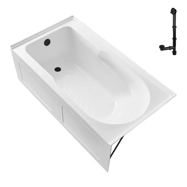 Streamline GA-310-22-BL 60 in. x 32 in. Acrylic Soaking Alcove Bathtub in Glossy White with Left-Hand Drain in Matte Black