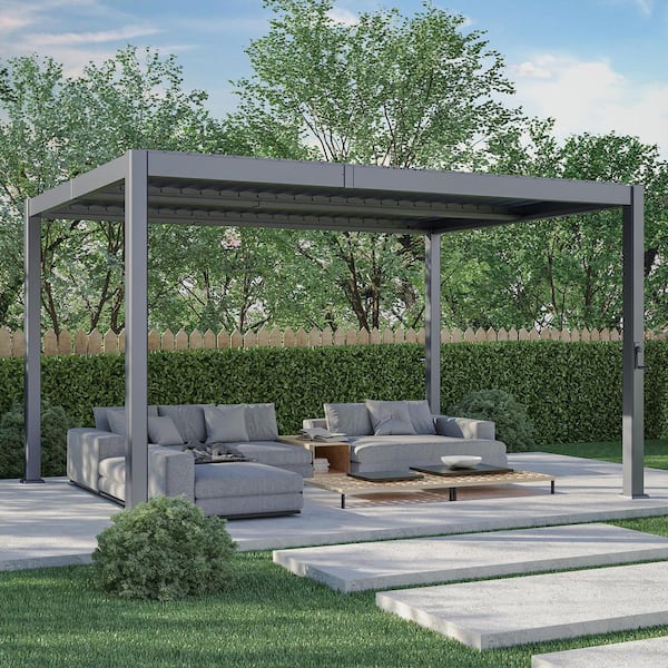 Sonkuki Sereno Series 10 ft. x 13 ft. All-Aluminum Pergola Louvered Pergola with Adjustable Roof, Grey