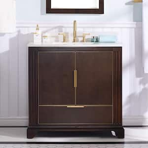 36 in. W x 22 in. D x 35 in. H Solid Wood Single Sink Bath Vanity w/ White Quartz Top, Soft-close Door, Drawer, Esprasso