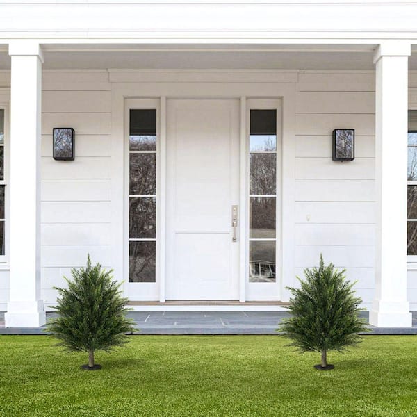 2ft Artificial Cypress Topiary Tree with Ground Stake Realistic faux cedar trees faux Indoor/outdoor shrubs (Set of 2)