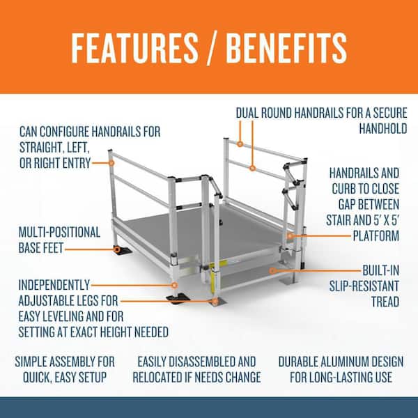 Pathway 3G Aluminum Stair Kit 8 in. to 17-3/8 in. with 5 ft. x 5 ft. Platform
