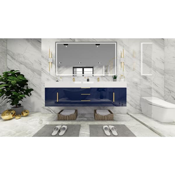 BV Better Vanity Bethany 71 in. W. x 20 in. D x 22 in. H Double Sink Floating Bath Vanity in Gloss Night Blue with White Acrylic Top