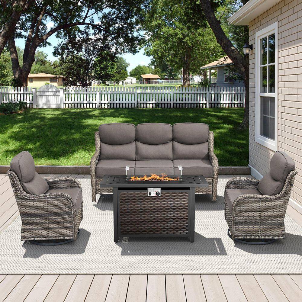 Arcadia Gray 4-Piece Wicker Outdoor Patio Fire Pit Deep Seating Set with 6-Inch Thick Gray Cushions price history on PriceWatchPro