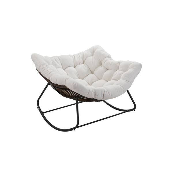 Cesicia Metal Outdoor Rocking Chair Dark Gray Frame with White Cushion ...