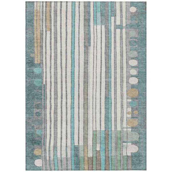 Chantille Machine Washable Indoor/Outdoor Abstract ACN2189 Teal 8 ft. x 10 ft. Area Rug