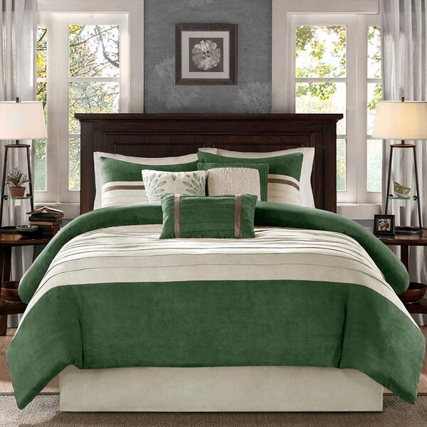 Madison Park Teagan 7 Piece Green Microfiber Cal King Comforter Set MP10 7490 The Home Depot