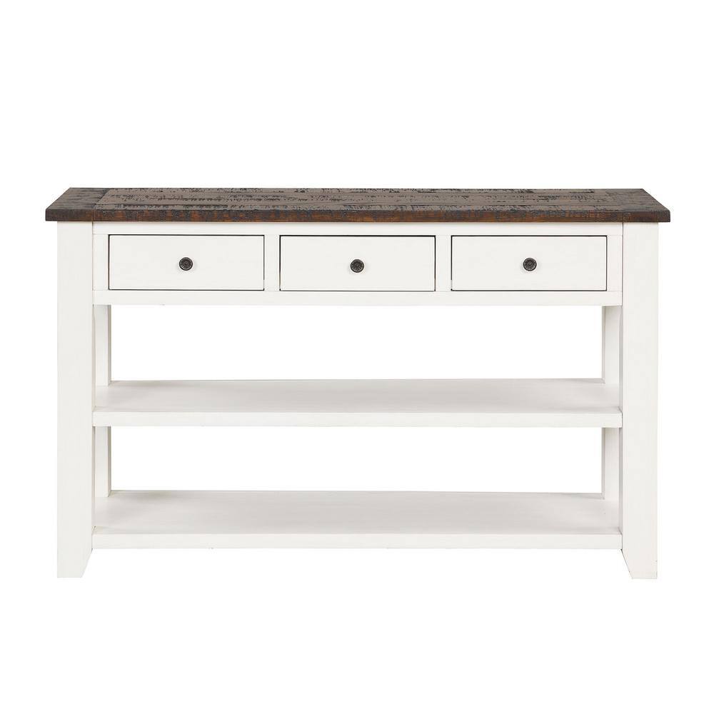 Antique White and Brown Wood Console Table with Storage