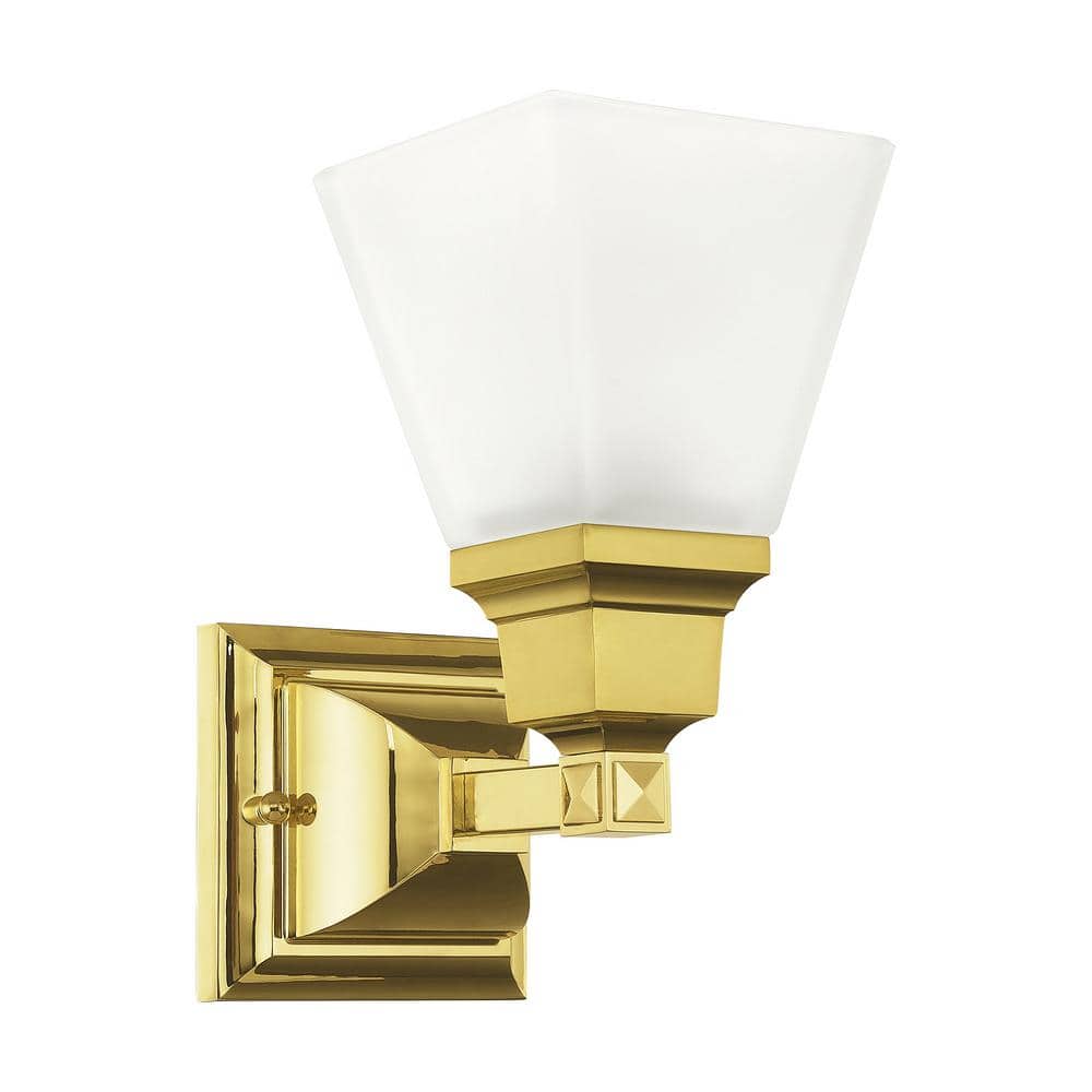 Polished Brass Wall Sconce with Satin Glass Shade