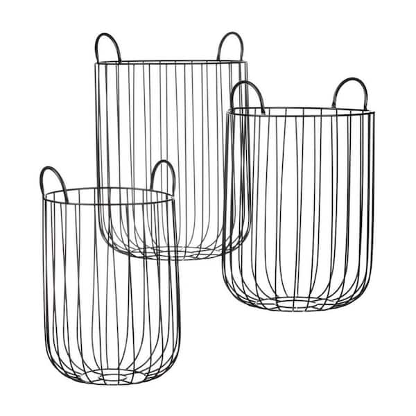 SULLIVANS 19.5", 20.75" & 22" Black Metal Wire Baskets (Set of 3)