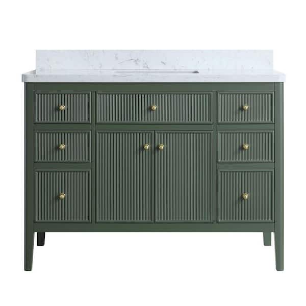 Aldora 48 in. Single Sink Freestanding Green Bath Vanity with White Engineered Stone Top Pre-Assembled