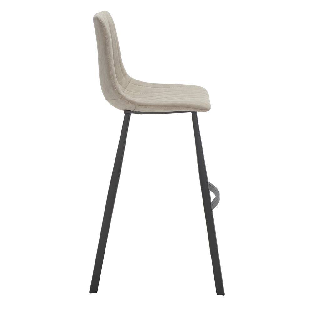 Modern Saddle Style Gray Leather Bar Stool with Metal Base