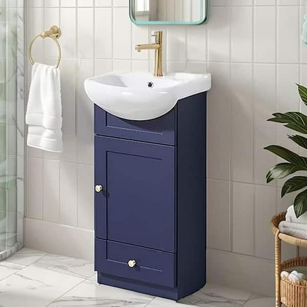 Comllen 18 in. W Single Bath Vanity in Blue with White Ceramic Top and Sink Unassembled