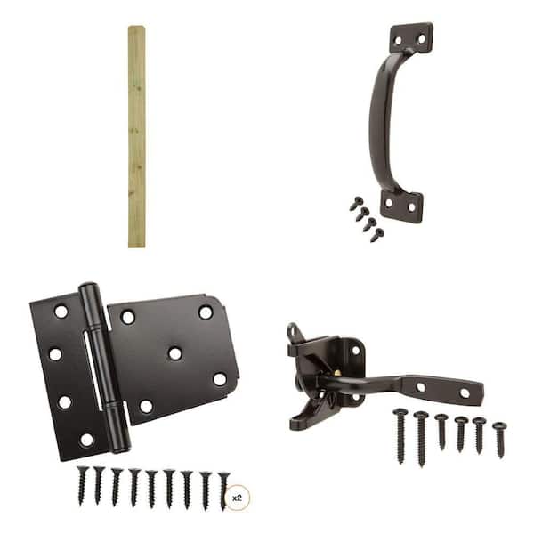 5/8 in. x 5-1/2 in. x 6 ft. Pine Fence Picket, 5-3/4 in. Door Pull, Gate Latch and 3-1/2 in. Tee Hinge (2-Count) Combo