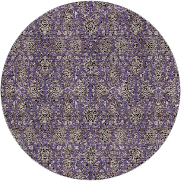 Dream Shag Premium Machine Washable Abstract ADS702 Purple 8 ft. x 8 ft. Round Rug