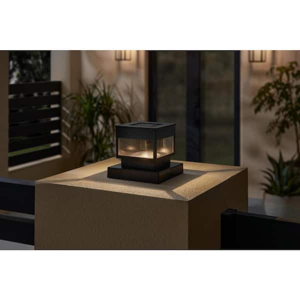 Hampton Bay 10 Lumen Black LED Outdoor Solar 4x4 Deck Post Cap Light Fits 2.5 in. x 2.5 in./3.5 in. x 3.5 in./4 in. x 4 in. Posts