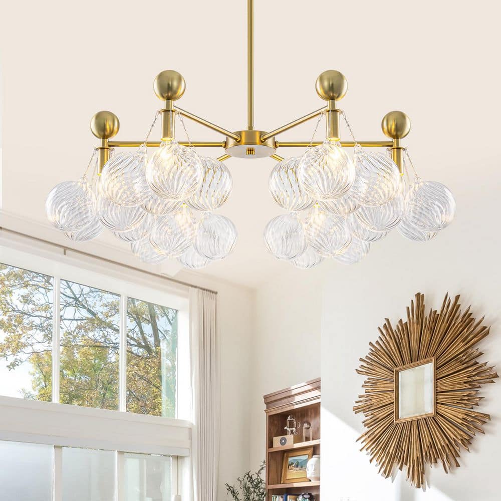 31.5 in. 6-Light Modern Gold Chandelier with Clear Globe Glass Shades for Living Rooms price history on PriceWatchPro