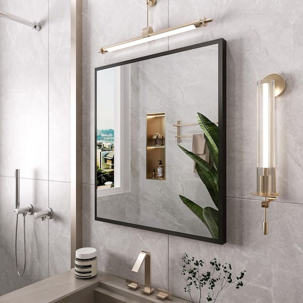 32 in. W x 36 in. H Rectangle Aluminum Framed Wall Bathroom Vanity Mirror in Matte Black