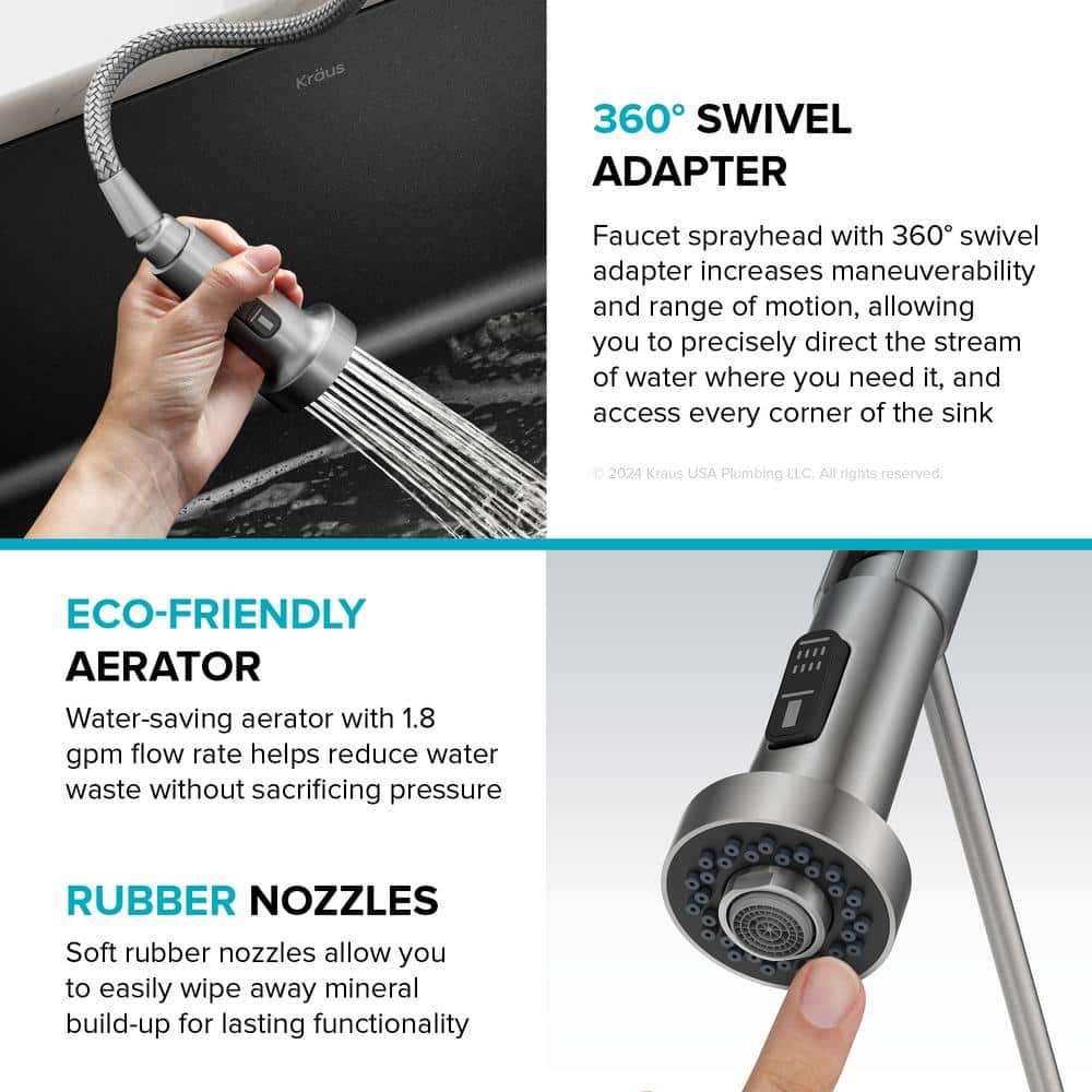 Matte Black 2-in-1 Pull-Down Kitchen Faucet with Water Filter