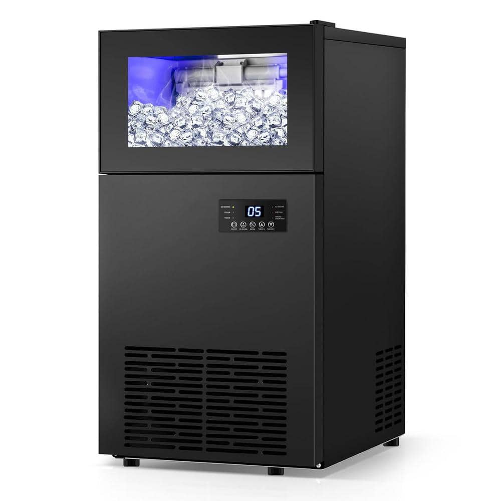 Ropup Commercial Built-in or Freestanding Ice Maker 160Lbs/24H with 35Lbs Ice Capacity, 63Pcs Ice Cubes, Black Stainless Steel