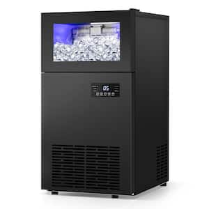 Commercial Built-in or Freestanding Ice Maker 160Lbs/24H with 35Lbs Ice Capacity, 63Pcs Ice Cubes, Black Stainless Steel