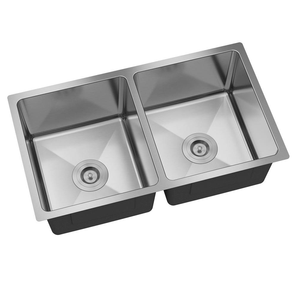 31'' Brushed Stainless Steel Double Bowl Undermount Kitchen Sink