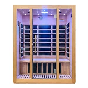 Home Sauna Room 3-Person Hemlock Wooden Indoor Infrared Sauna Spa with Touch Control Panel