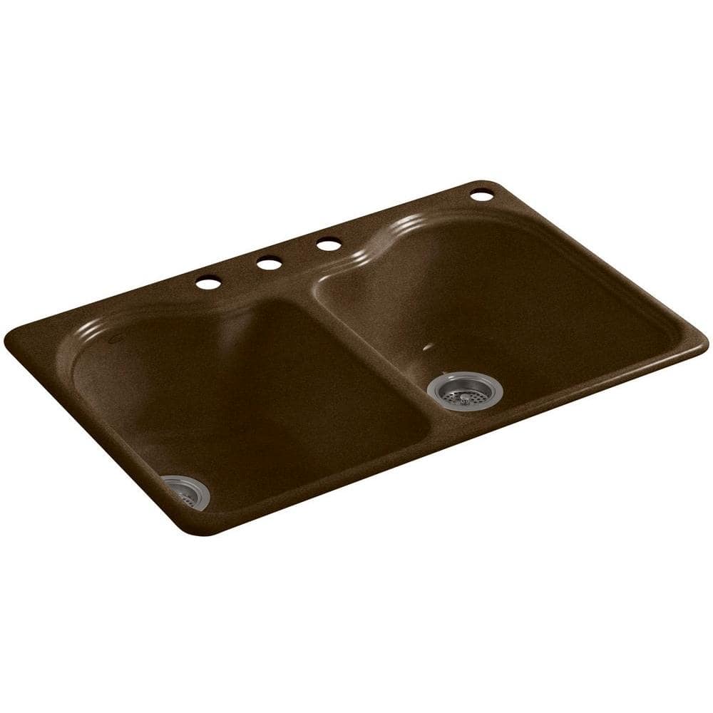 KOHLER Hartland Drop-In Cast-Iron 33 in. 4-Hole Double Bowl