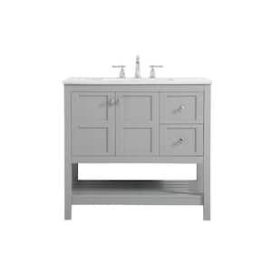 Timeless Home 36 in. W x 22 in. D x 34 in. H Single Bathroom Vanity in Gray with White Engineered Stone with White Basin