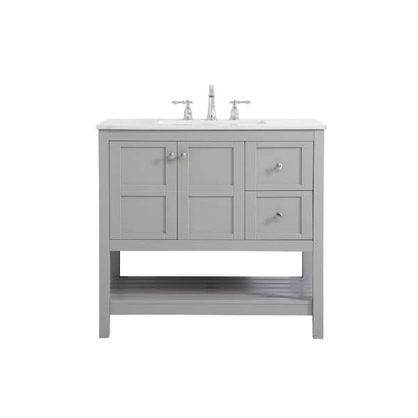 Unbranded Timeless Home 36 in. W x 22 in. D x 34 in. H Single Bathroom Vanity in Gray with White Engineered Stone with White Basin