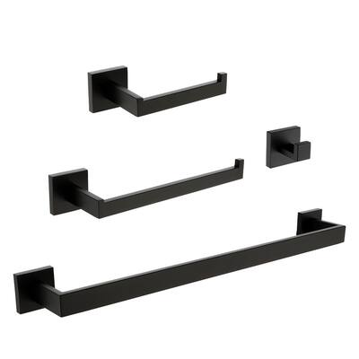 4-Piece Bath Accessory Set with Wall Mounted Bar Set in Matte Black