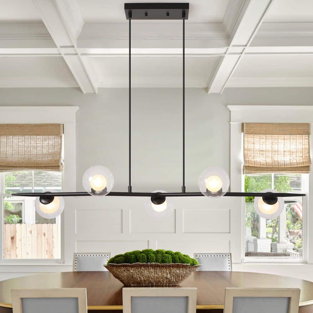40-Watt 5 Light Black Linear Kitchen Island Pendant Light with Clear Glass Shade and No Bulbs Included for Dining Room price history on PriceWatchPro