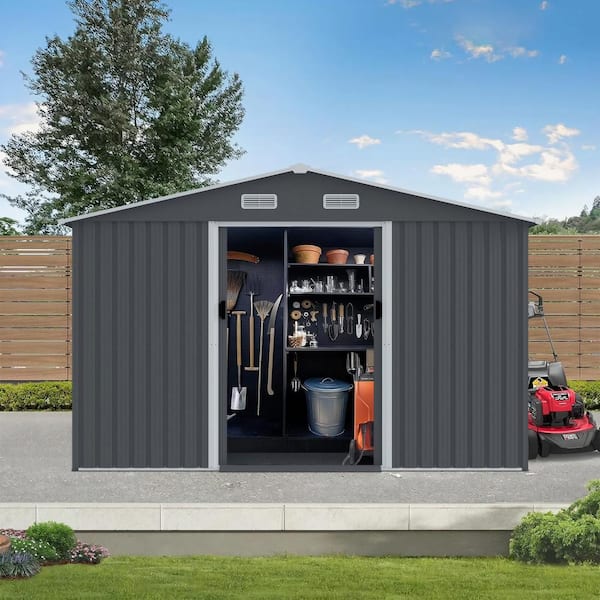 Unbranded 8 ft. x 10 ft. Large Metal Tool Sheds, with Sliding Doors with Air Vent, Coverage Backyard 80 sq. ft. Gray