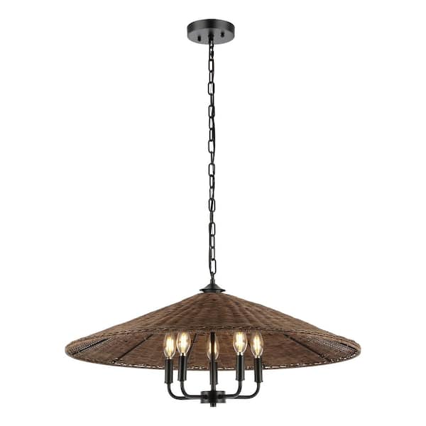 SAFAVIEH Palmera 4-Watt 5-Light Brown Pendant Light with Rattan Shade