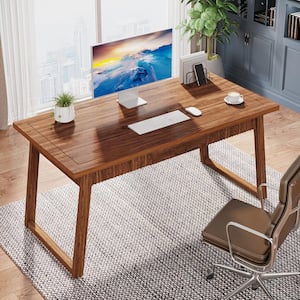 Moronia 55 in. Rectangular Walnut Brown Wood Executive Desk Writing Table with Drawer for Home Office