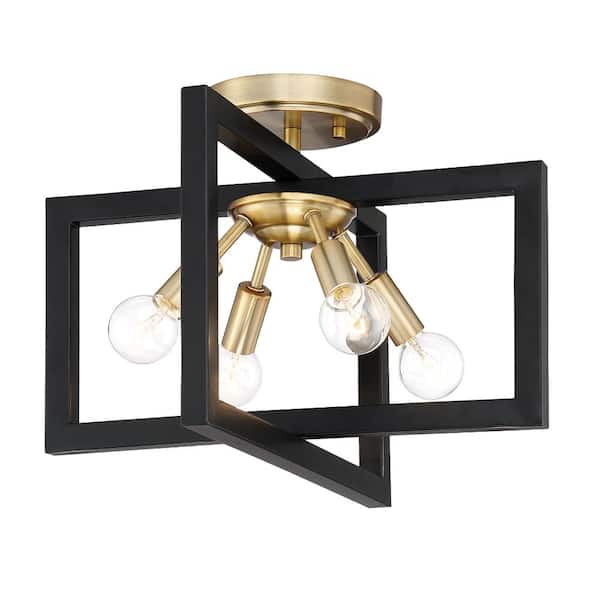 Xander 14.75 in. 4-Light Aged Warm Brass Minimalist Entryway Semi-Flush Mount with No Bulbs Included