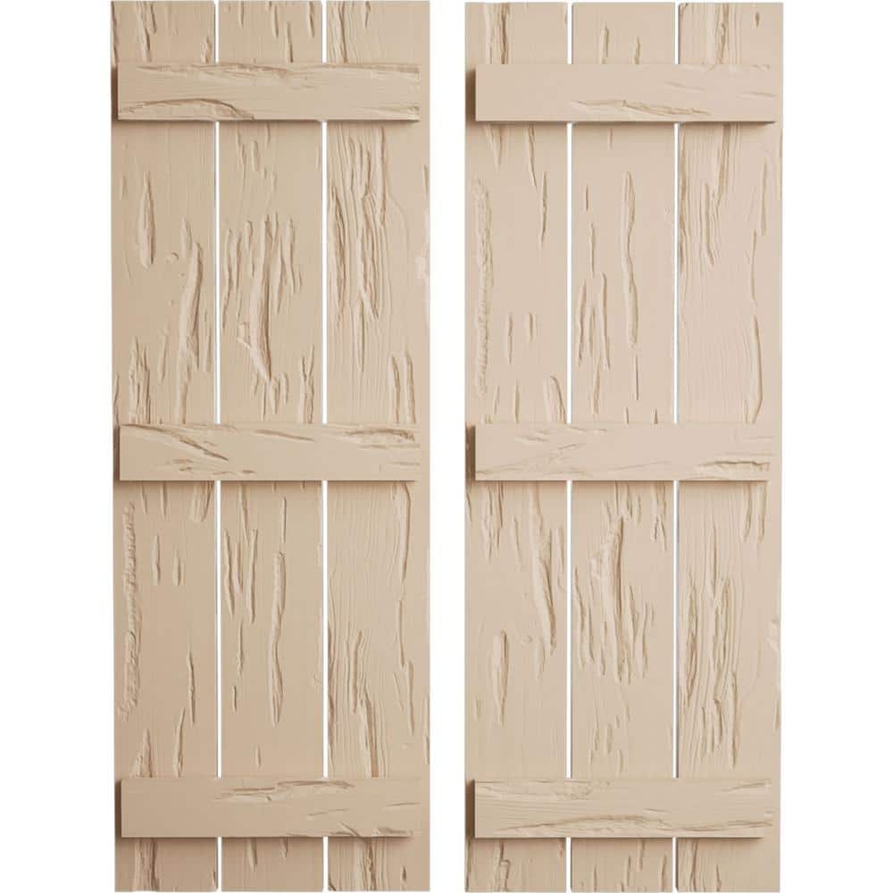17.5 in. x 58 in. Timberthane Polyurethane 3-Board Spaced Board-n-Batten Pecky Cypress Faux Wood Shutters Pair price history on PriceWatchPro