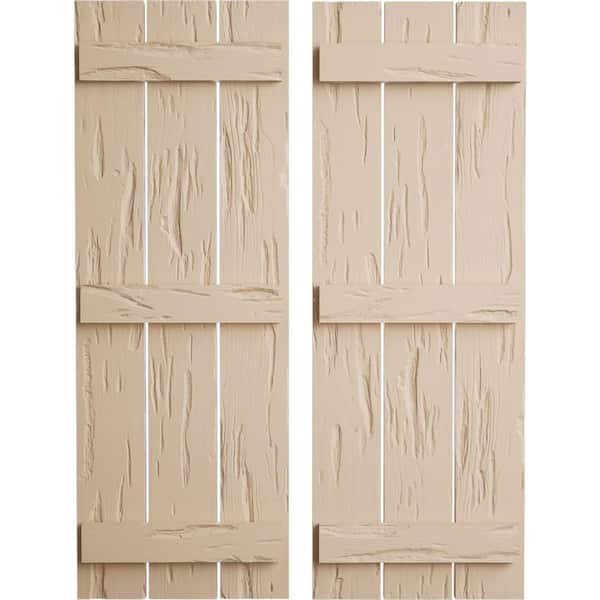 Ekena Millwork 17.5 in. x 82 in. Timberthane Polyurethane 3-Board Spaced Board-n-Batten Pecky Cypress Faux Wood Shutters Pair