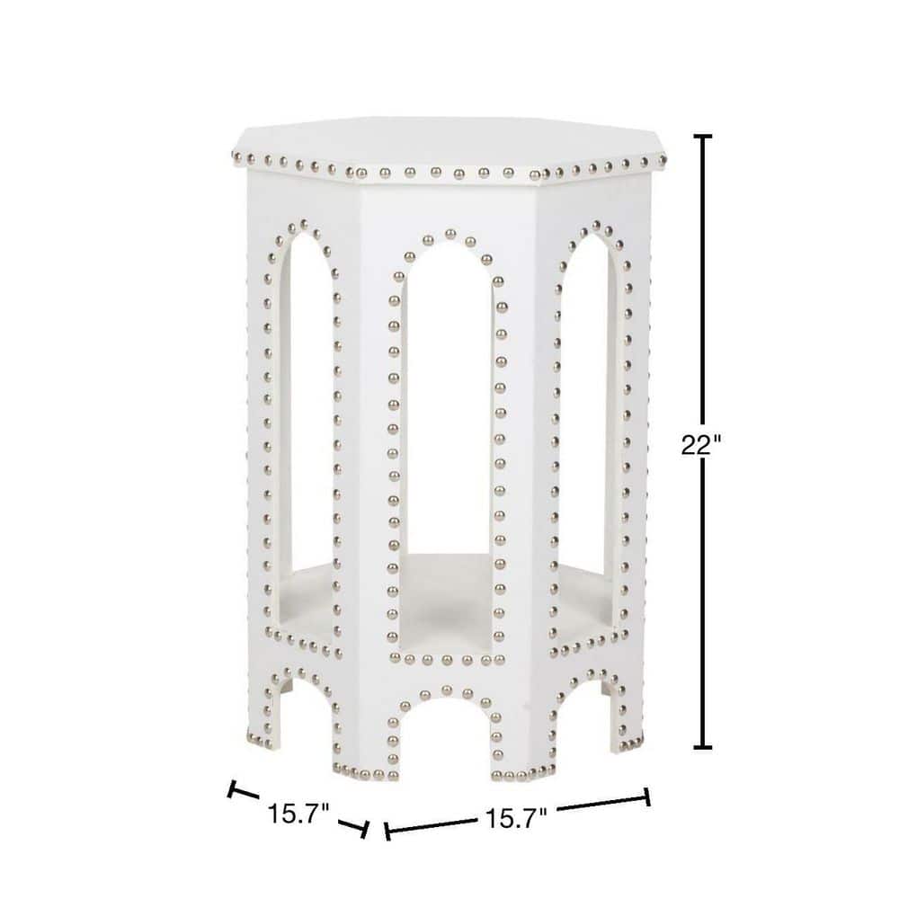 Transitional Octagonal White Wood & Metal End Table 16"