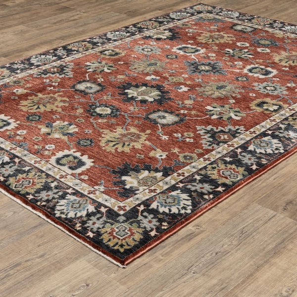 Elanor Red/Blue 10 ft. x 13 ft. Traditional Oriental Floral Polyester Fringe-Edge Indoor Area Rug