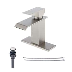 4 in. Center set Single Handle Bathroom Faucet with Drain Kit Included in Brushed Nickel