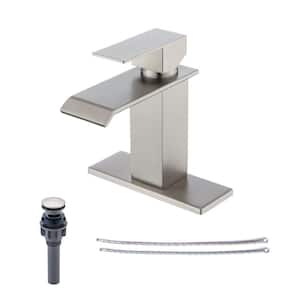 4 in. Centerset Single Handle Bathroom Faucet with Drain Kit Included in Brushed Nickel